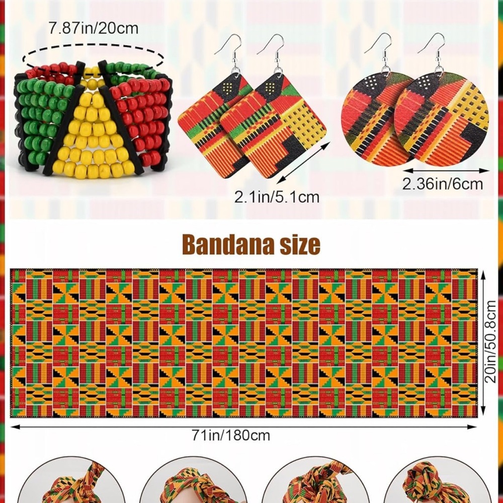 5 Pcs Womens African Attire Set African Printed Skirt - Picture 2 of 5